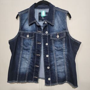 NWT Maurices Jean Vest Womens XL Button  Sleeveless Pockets Western Cowboy Blue